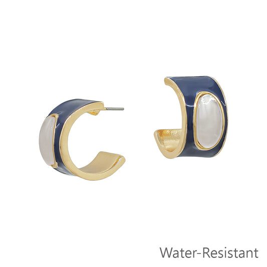 Water resistant Navy Multi Color Coated .5" Hoop Earring
