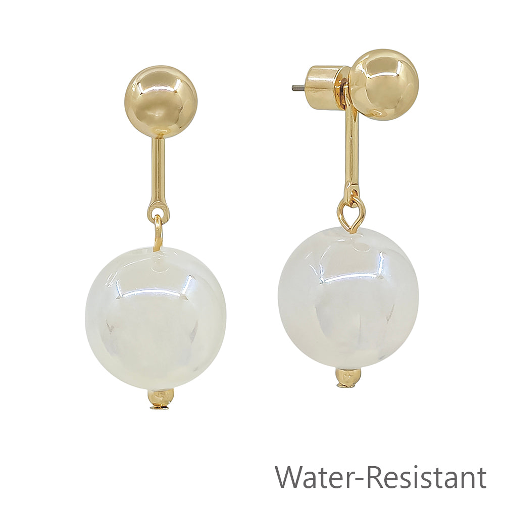 Water resistant White 16MM with Gold Bar 1.25" Earring