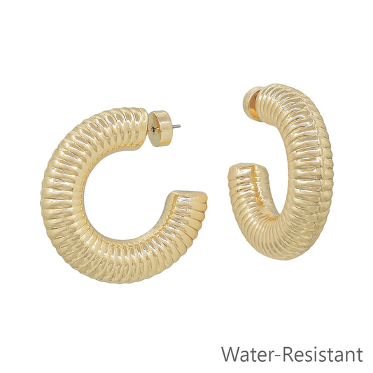 Water resistant thick Gold Spiral 1.5" Hoop Earring