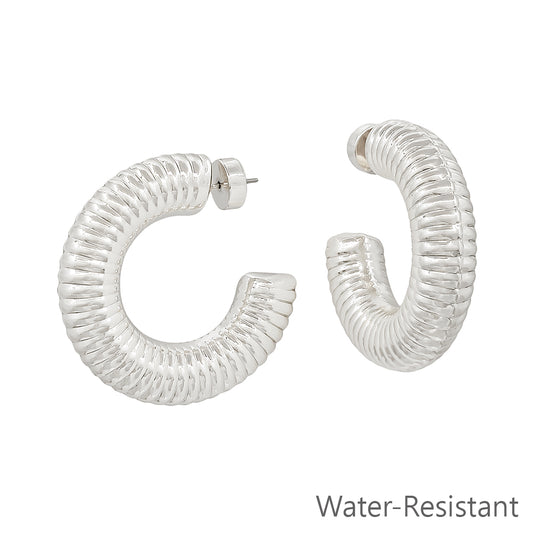 Water resistant Silver Spiral 1.5" Hoop Earring