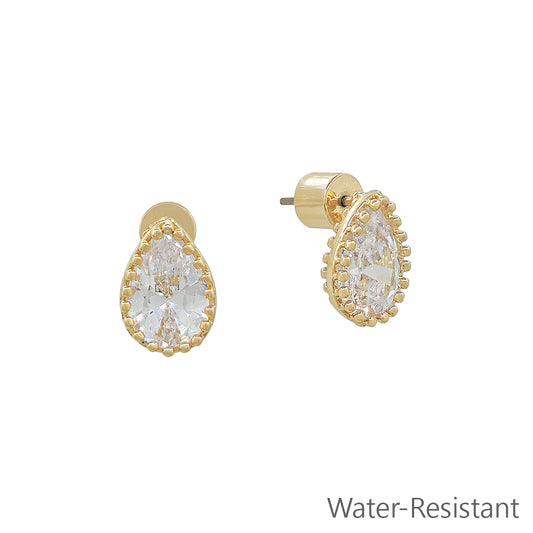 Small CZ Stud Teardrop .5" Earring