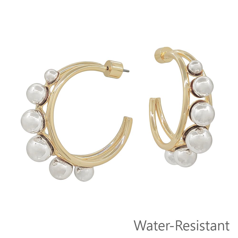 1" Gold Hoop Earring with Graduated Silver Beaded Ball