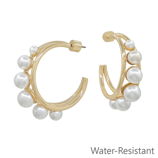 1" Gold Hoop Earring with Graduated Pearl Beaded Ball Earring