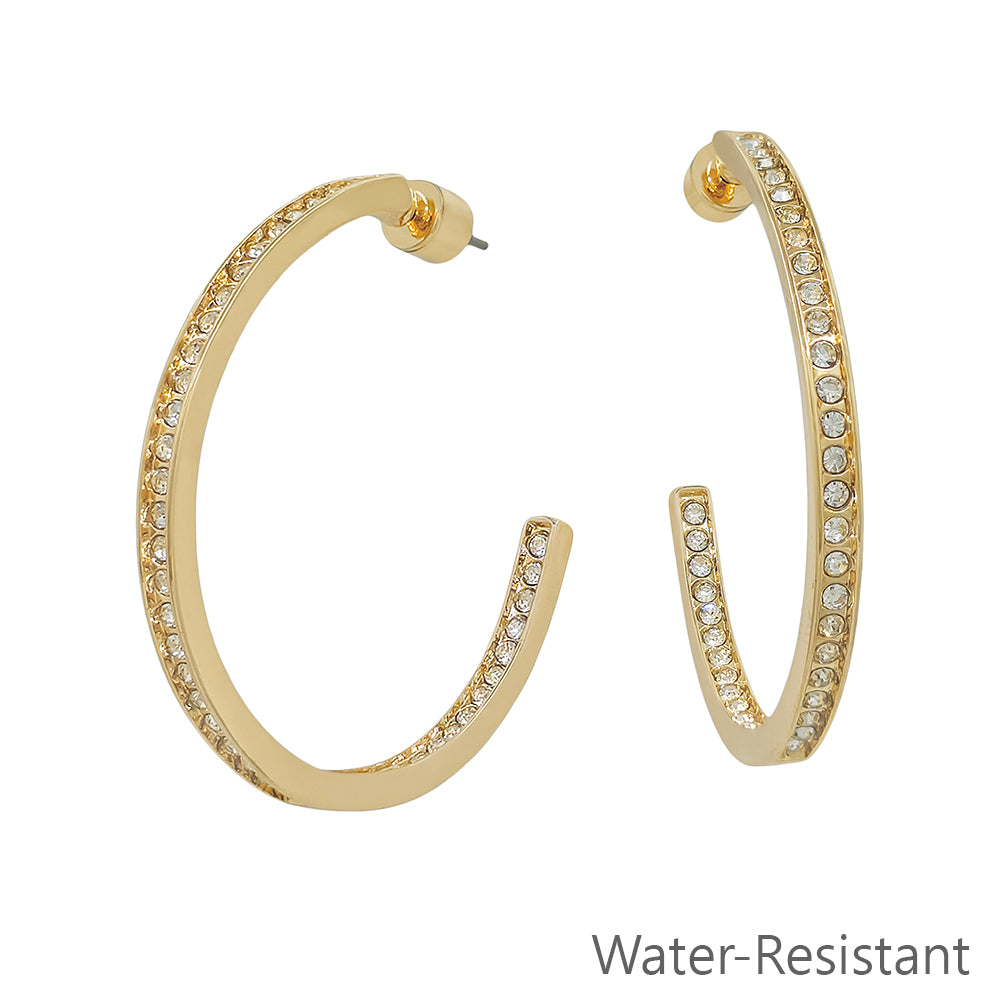 2" Gold Front Back Pave Hoop Earrings