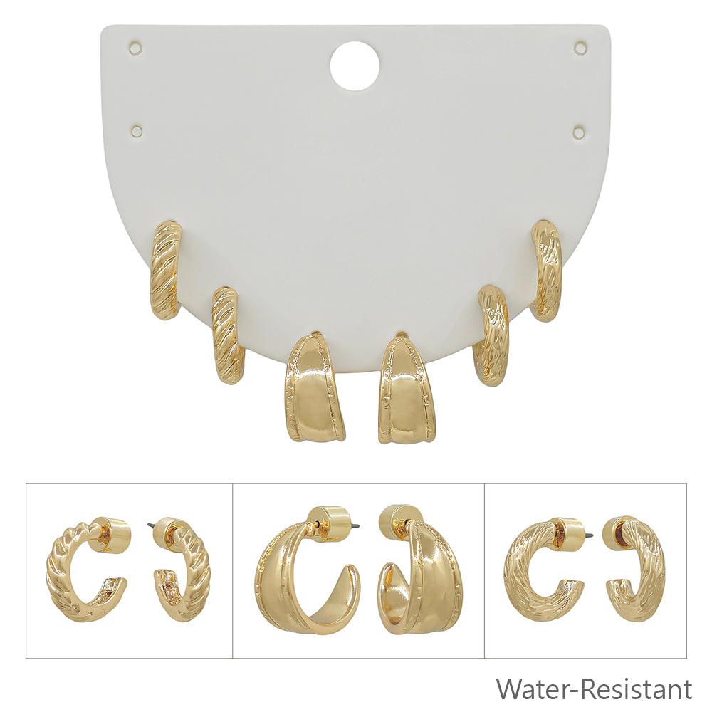 Set of 3 Gold Chunky Hoop Earrings