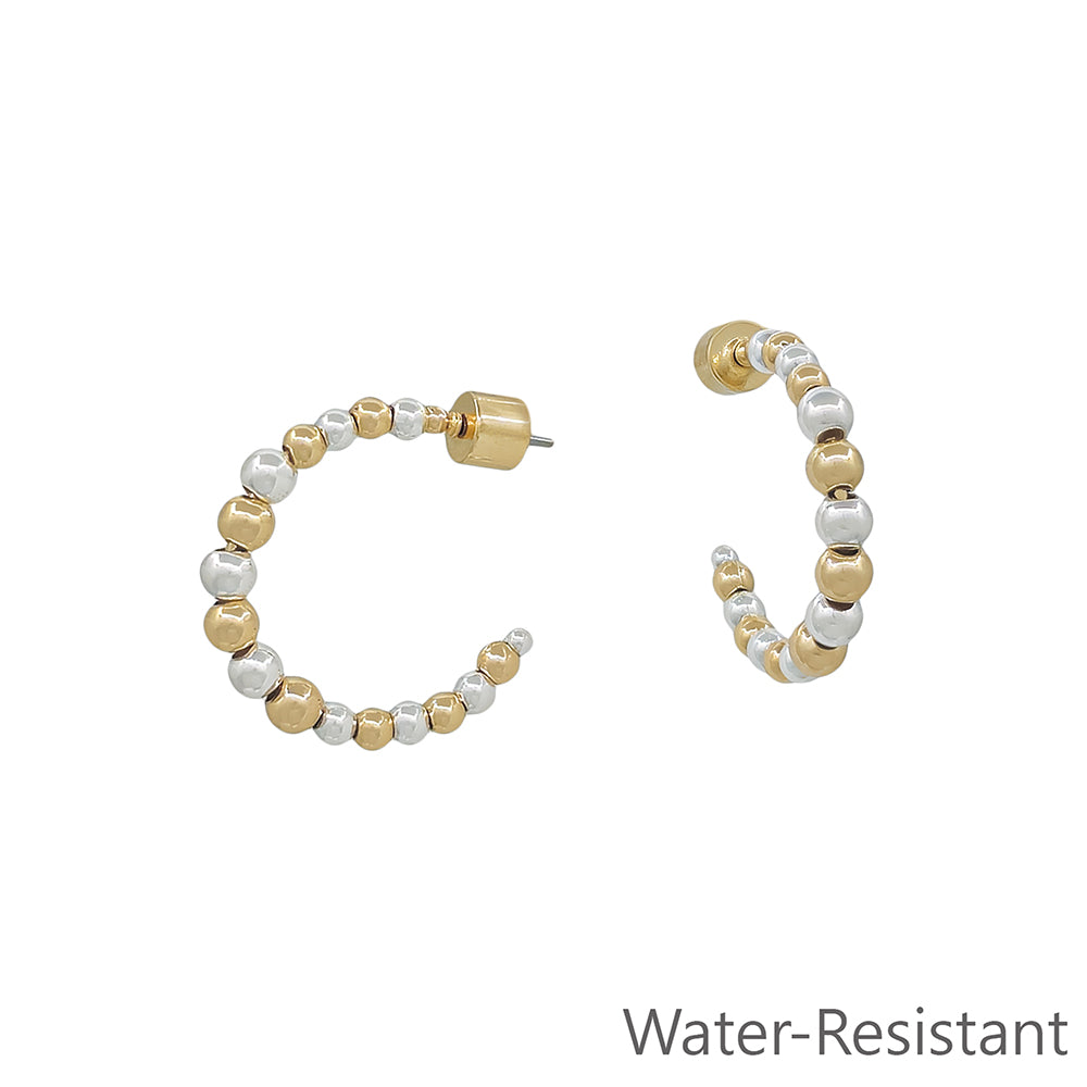 Water resistant Gold and Silver Graduated Beaded 1" Hoop Earring