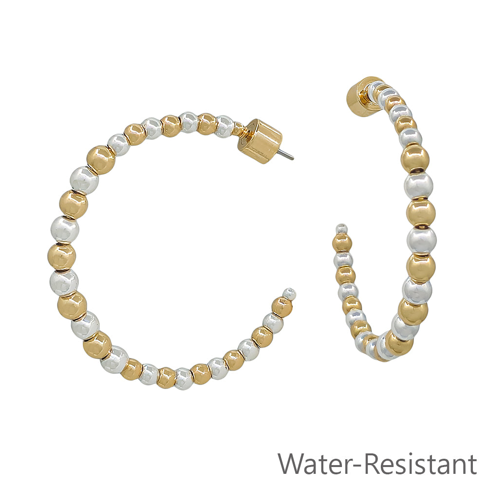 Water resistant Gold and Silver Graduated Beaded 1.5" Hoop Earring