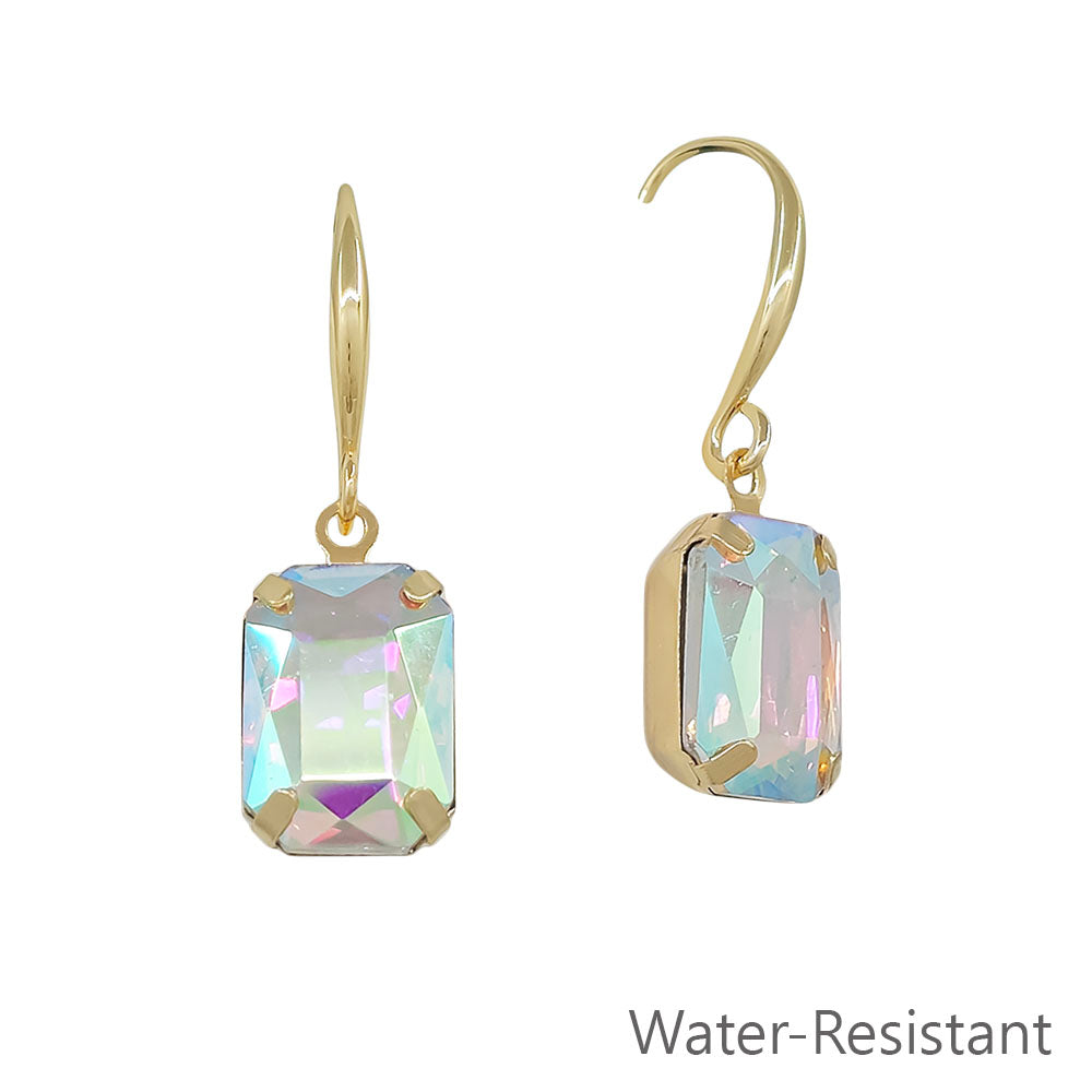 Water Resistant Clear AB Stone 20MM Rectangle Fishhook Drop Earring