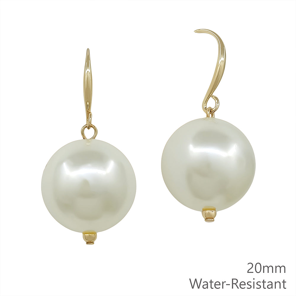 Water Resistant 20MM Pearl Fishhook Earring