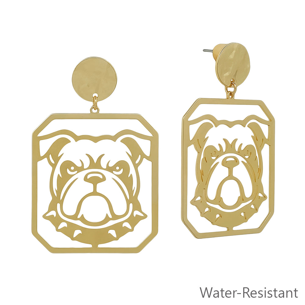 Gameday Gold Open Cut out Bulldog with Circle Post 2" Earring