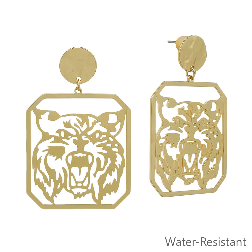 Gameday Gold Open Cut out Wildcat with Circle Post 2" Earring