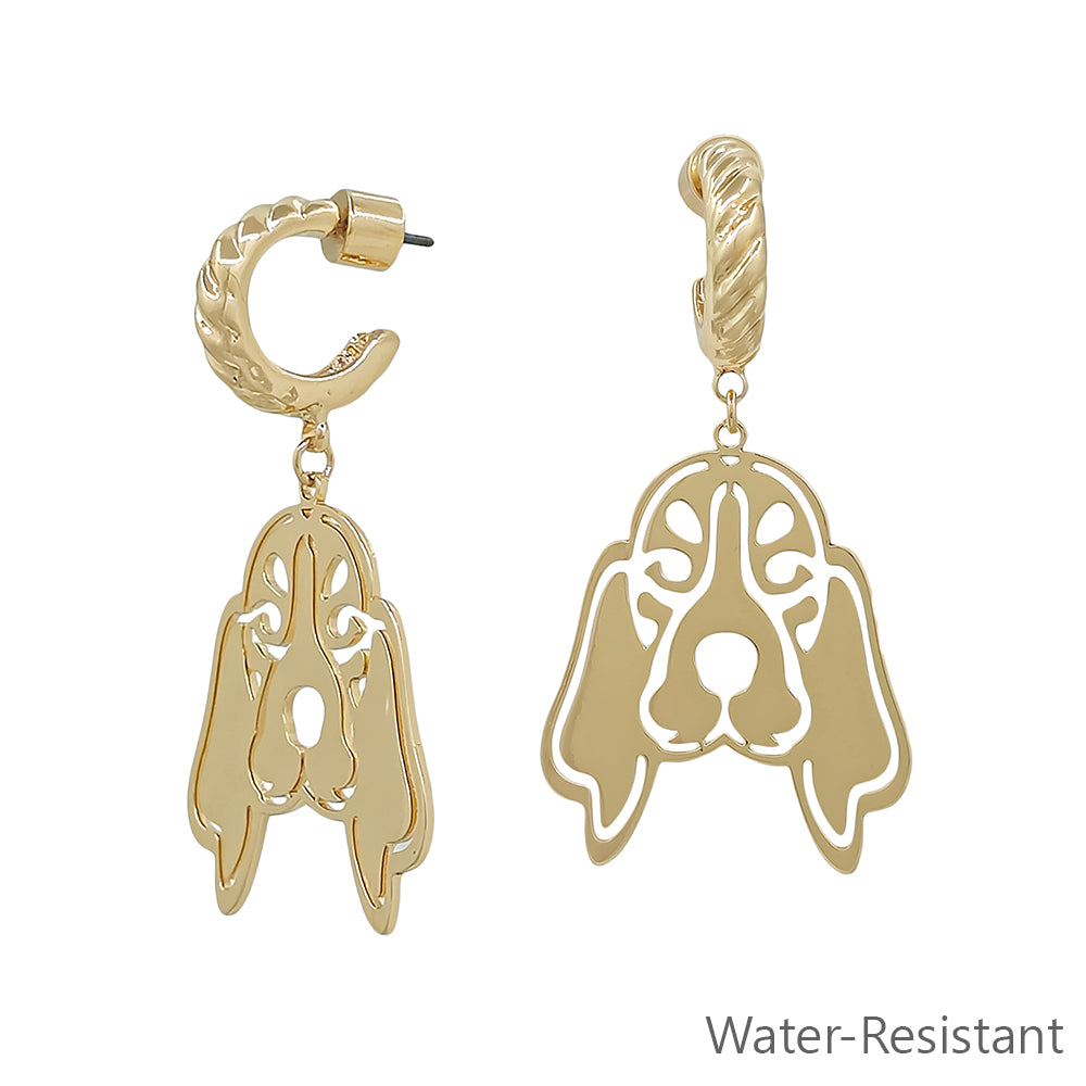 Gold Open Cut out Hounddog with Twisted Huggie Hoop 2" Earring
