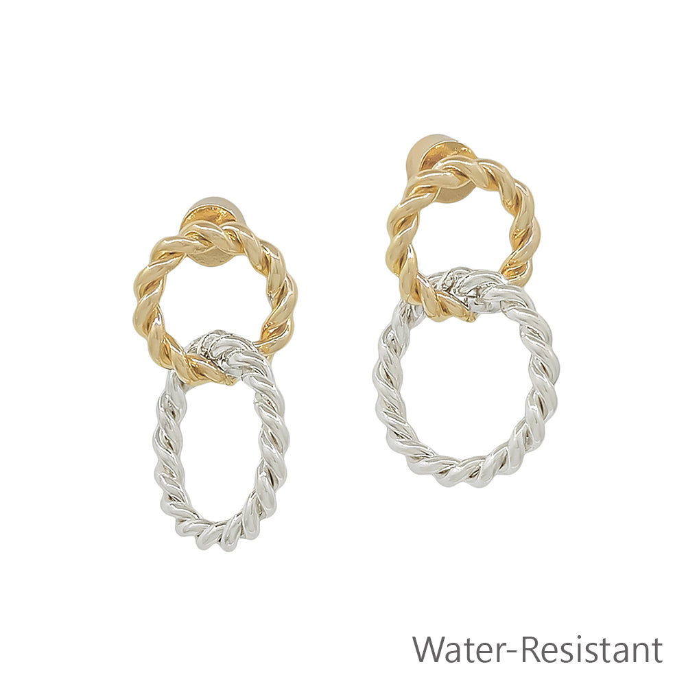 Water Resistant 20MM Gold and Silver Cable Double Linked Studded Earring