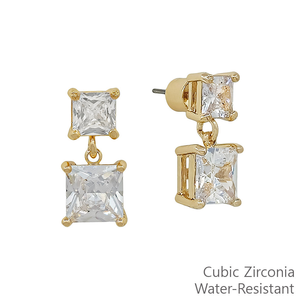 Water Resistant 6&8MM Square Cubic Stud Earring
