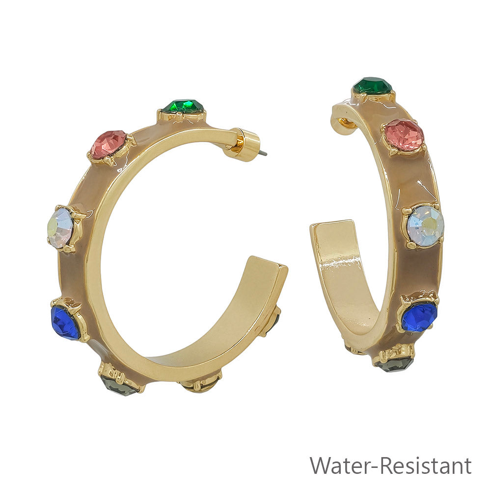 Water Resistant 1.8" 7MM Wide Multi Epoxy Stone Hoop Earring