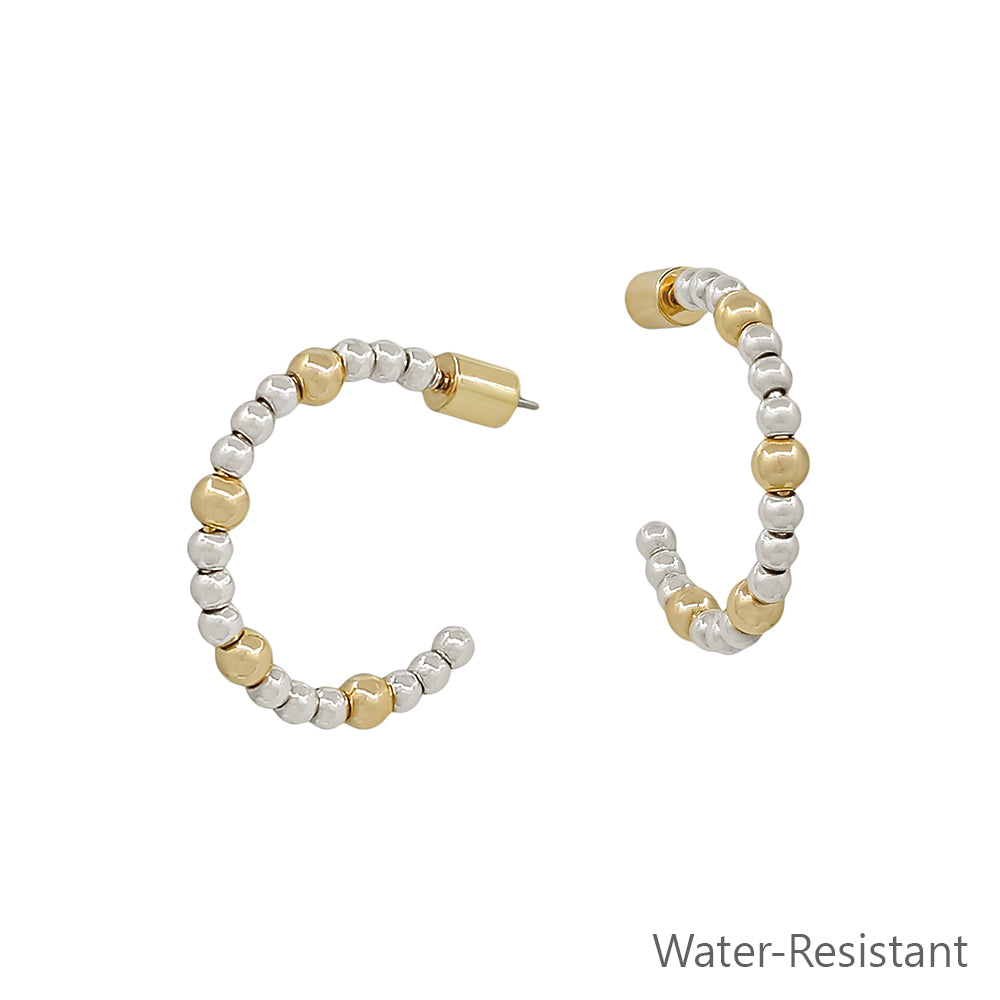 Water Resistant Gold and Silver Beaded 4MM 1" Hoop Earrings