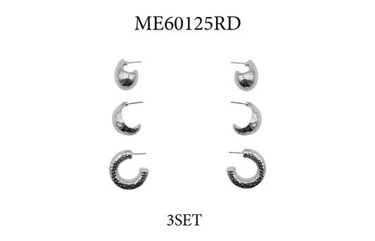 Silver Set of 3 Hoop Earrings