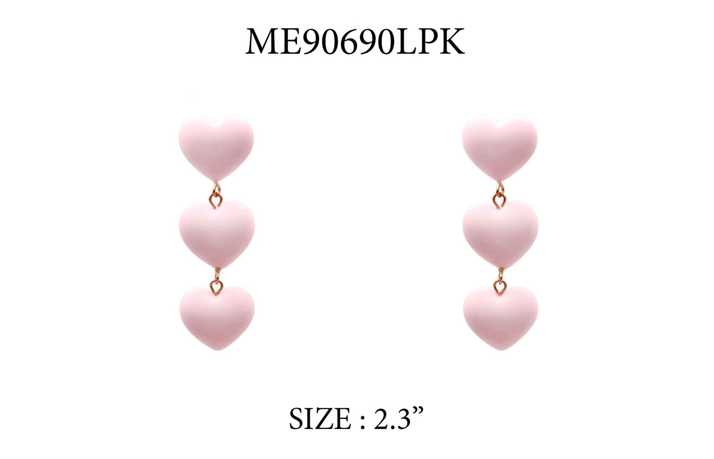 Light Pink Clay Triple Drop Heart 2.5" Earring
