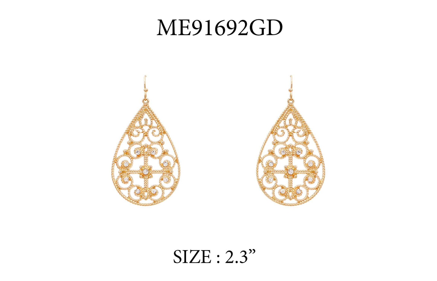 Gold Open Filigree Teardrop 2.3" Earring