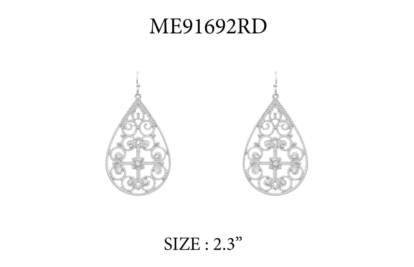 Silver Open Filigree Teardrop 2.3" Earring