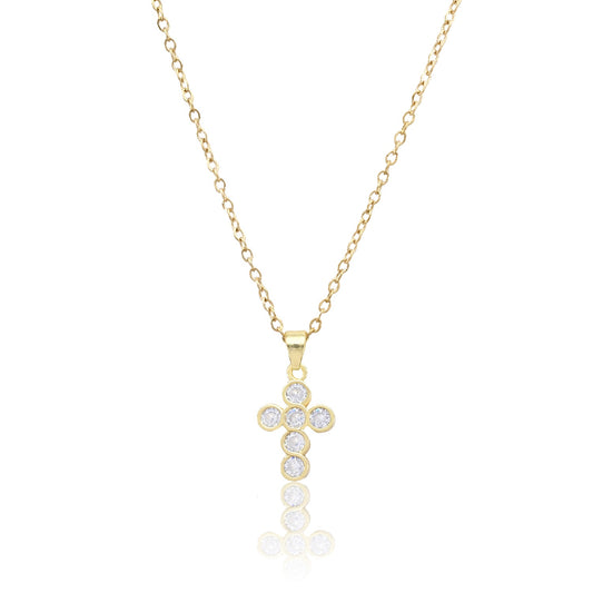 Waterproof Stainless-Steel Gold Chain with Rhinestone Cross Charm 16"-18" Necklace