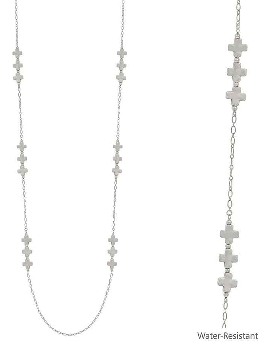 Water Resistant Silver Cross and Chain 32" Necklace