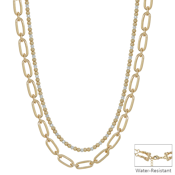 White Crystal Layered with Gold Oval 16"-18" Necklace