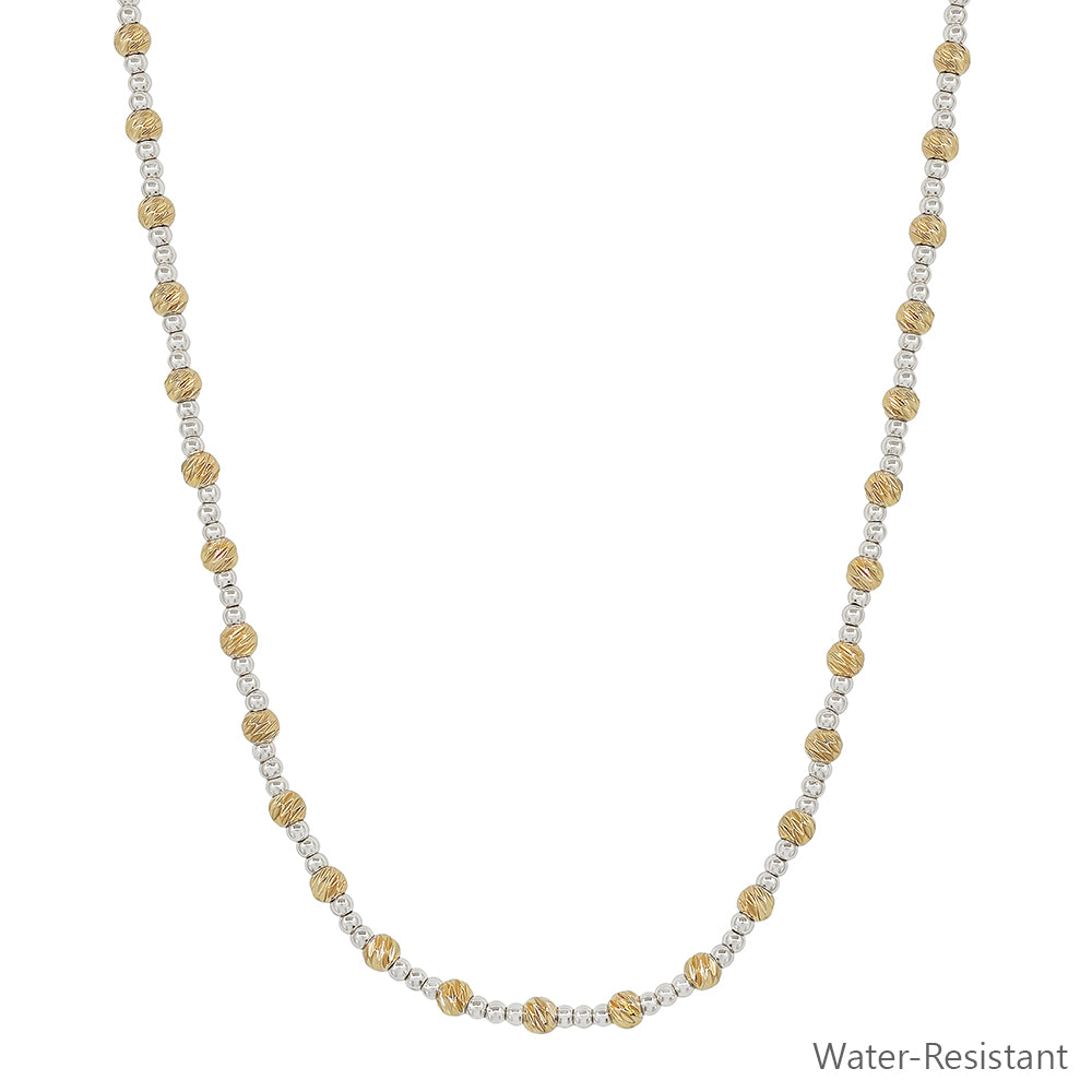 Water Resistant 3MM Silver with Textured Gold Beaded 16"-18" Necklace