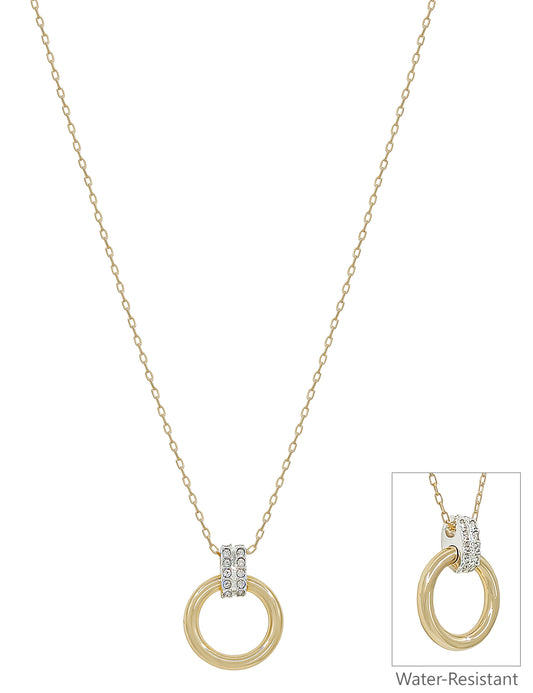 Water Resistant Gold Open Circle with Crystal Accents 16"-18" Necklace
