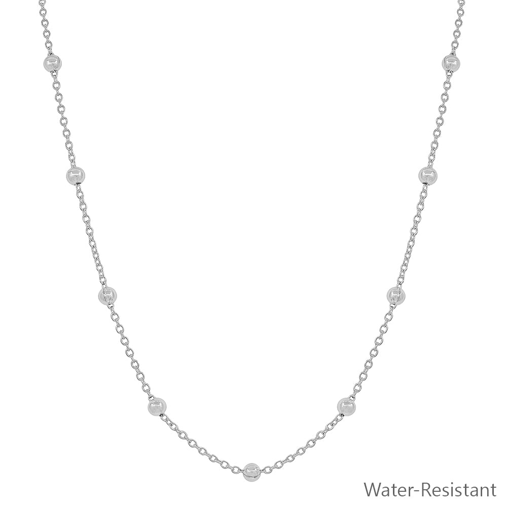 Water Resistant 5MM Silver Beaded and Chain 16"-18" Necklace