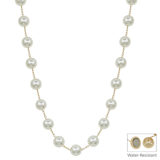 Water Resistant Magnetic clasp 12MM Pearl with Gold Chain 18" Necklace