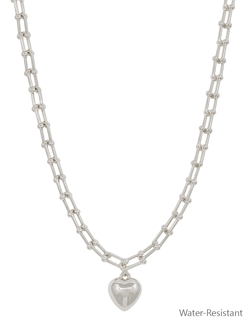 Water Resistant Silver Chain with Puffy Heart 16"-18" Necklace