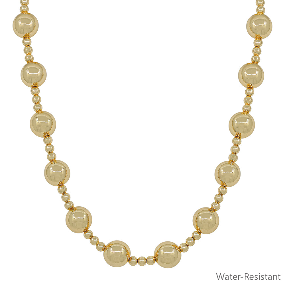 Water Resistant Large Gold Beaded 14MM Ball with 5MM Beaded Chain 16"-18" Necklace