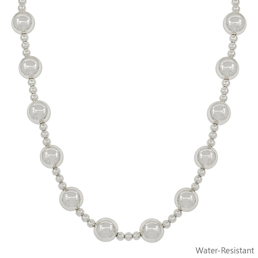 Water Resistant Large Silver Beaded 14MM Ball with 5MM Beaded Chain 16"-18" Necklace