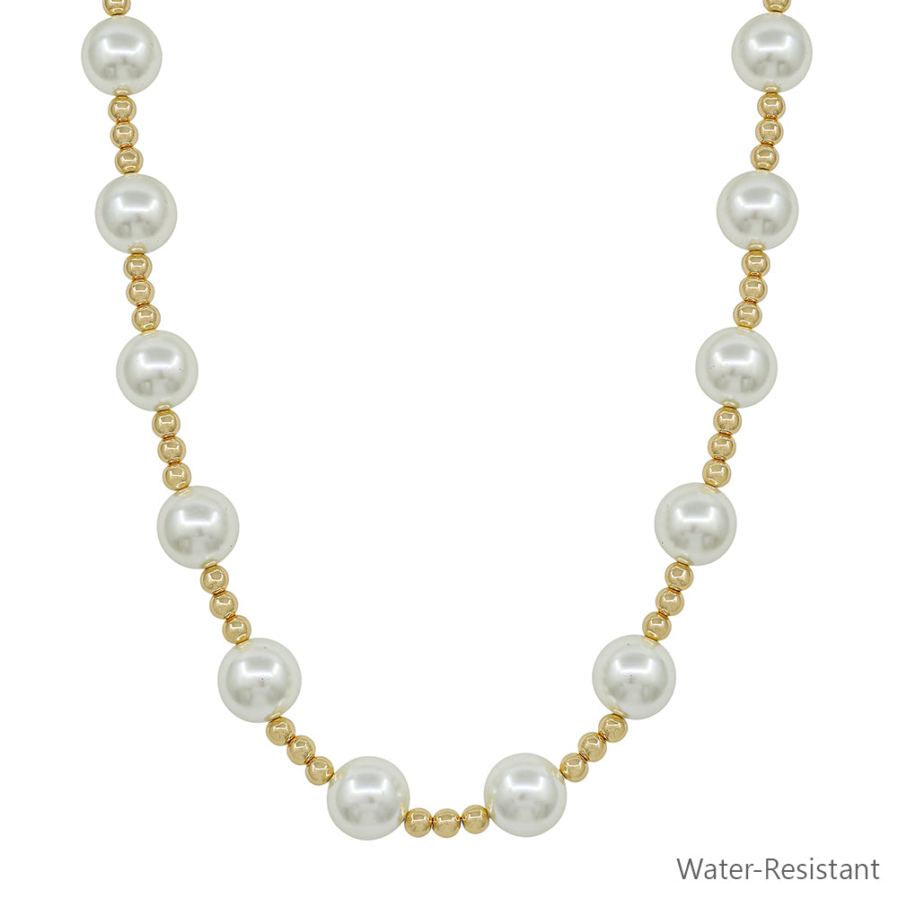 Water Resistant Large Pearl Beaded 14MM Ball with 5MM Beaded Chain 16"-18" Necklace