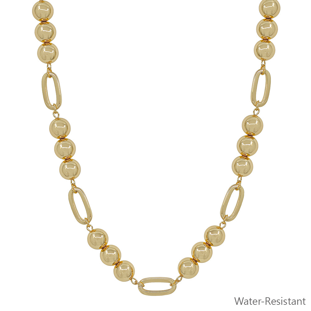Water Resistant Gold Beaded 10MM Beaded and Open Oval 16"-18" Necklace
