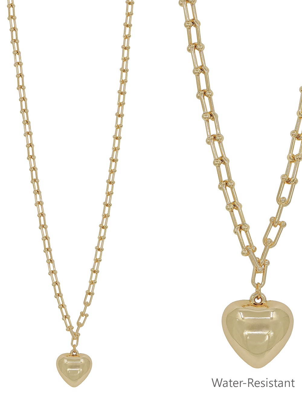 Water Resistant Gold 34" Chain with Puffy Heart Drop