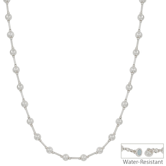 Water Resistant 5MM Silver Beaded with Silver Bars 18" Necklace