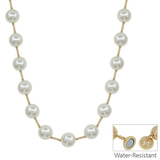 Water Resistant 14MM Pearl Beaded with Gold Chain 18" Necklace