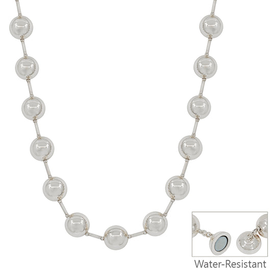 Water Resistant 14MM Silver Beaded with Silver Chain 17" Necklace