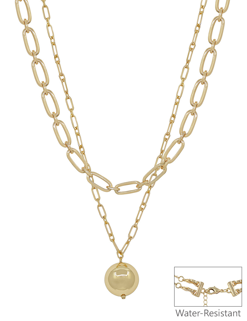 Water resistant Gold Layered Open Chain with 20MM Beaded Drop 16"-18" Necklace