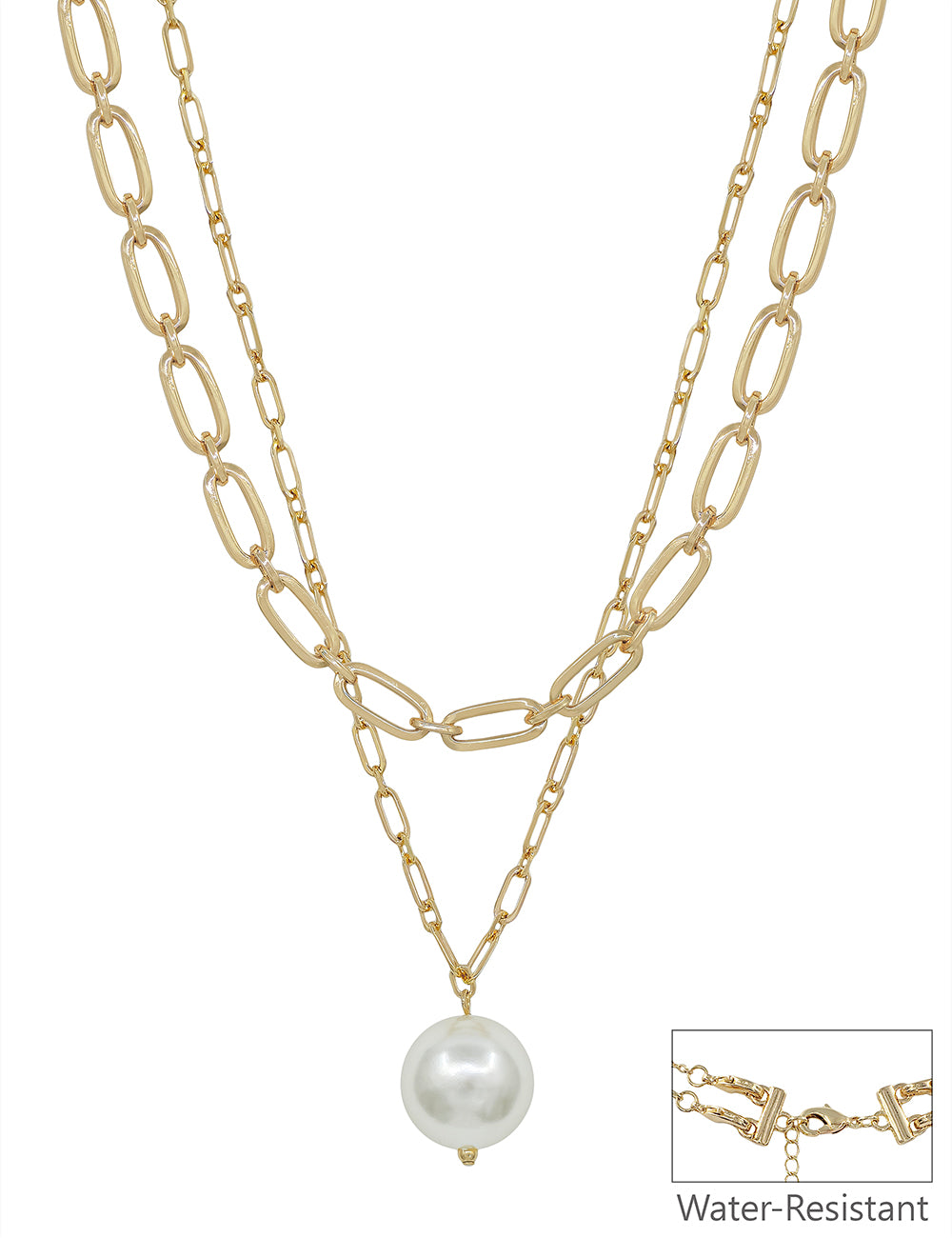 Water resistant Gold Layered Open Chain with 20MM Beaded Pearl Drop 16"-18" Necklace