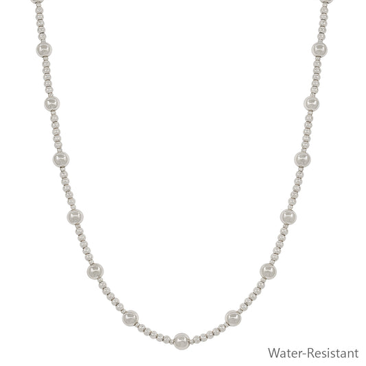 Water Resistant 3MM Silver Bead with 6MM Silver Beaded 16"-18" Necklace