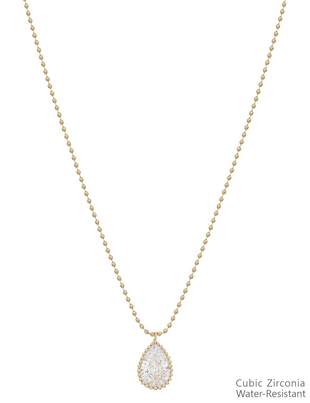 Water resistant Gold Chain with Crystal Teardrop 16"-18" Necklace
