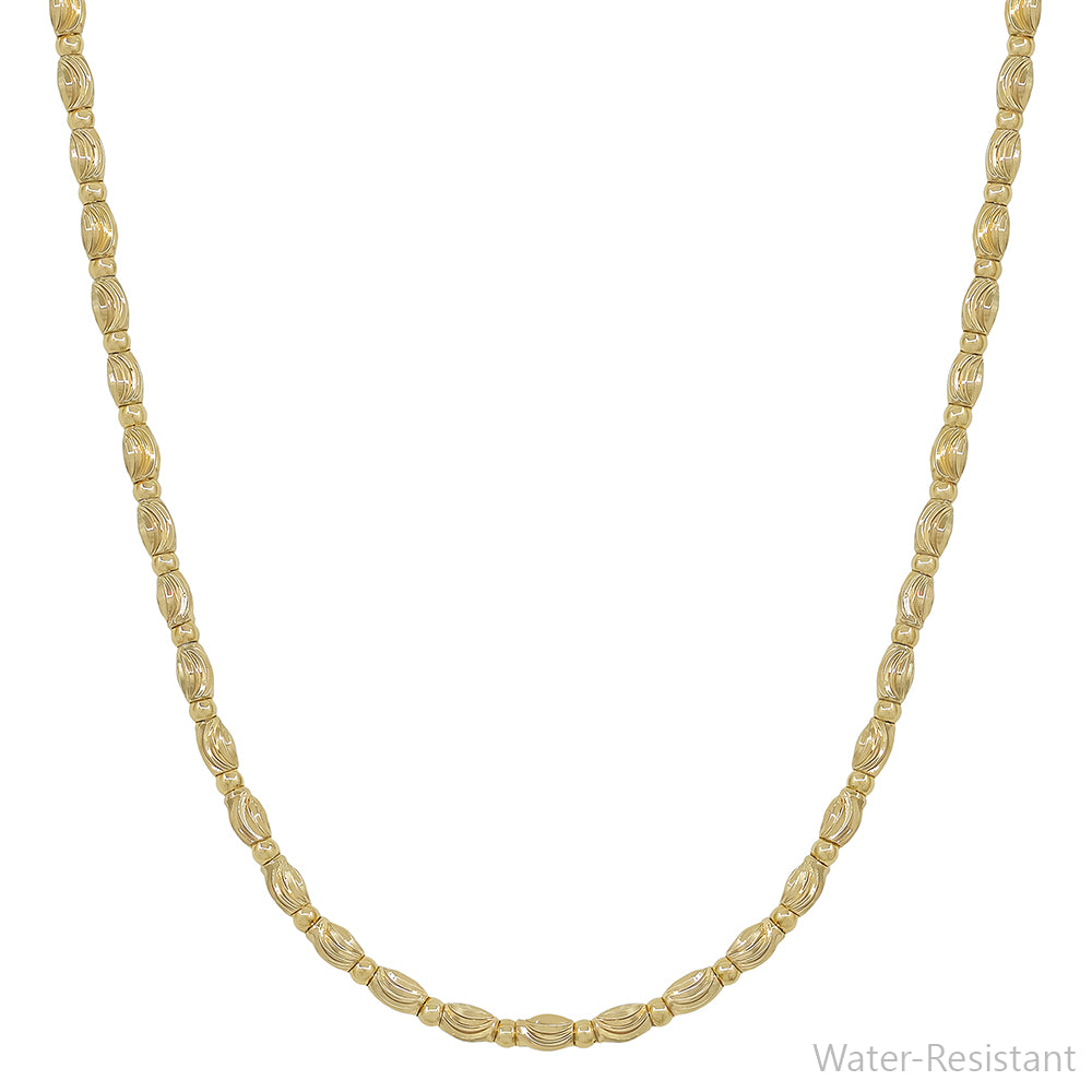 Gold Textured Oval Beaded Chain 16"-18" Necklace