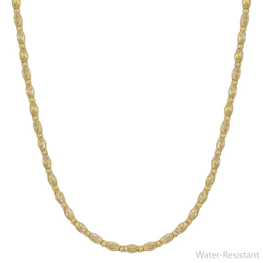Gold Textured Oval Beaded Chain 16"-18" Necklace