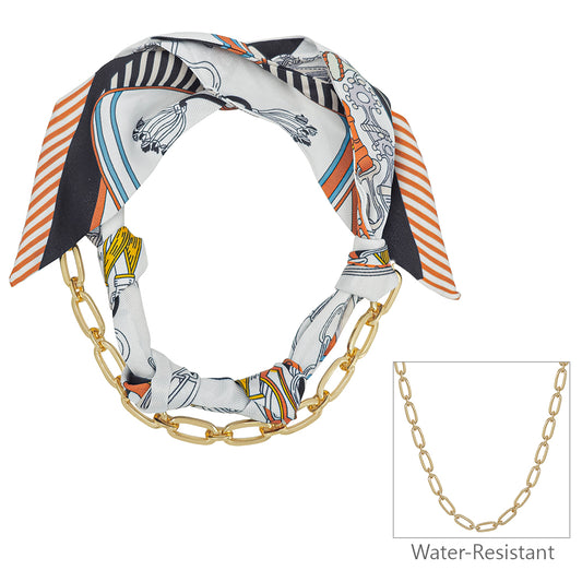 Natural Cream/Brown Knotted Scarf Necklace with Gold Chain (Multi Function, Chain Removable)