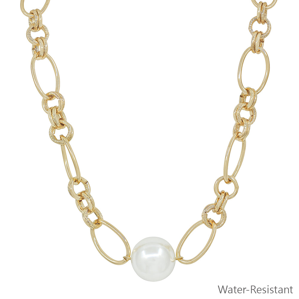 Water resistant Gold Open Chain with 22mm Pearl Bead 16"-18" Necklace