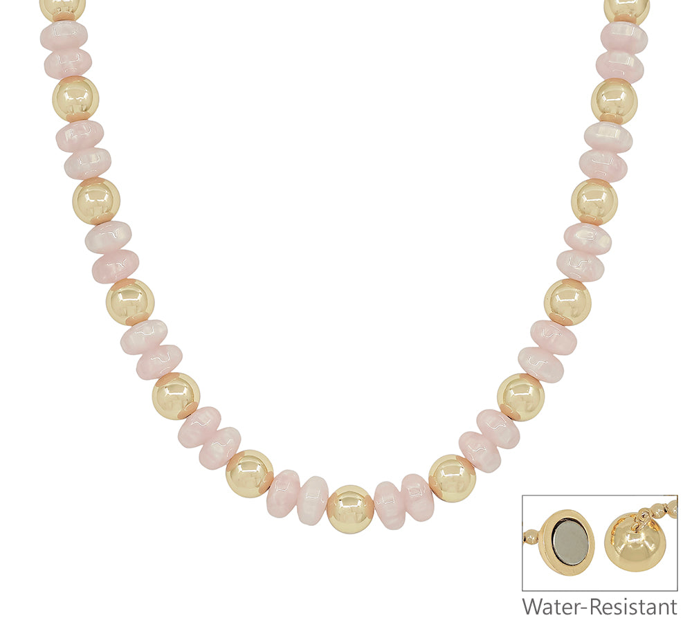 Water resistant Blush Pink Acrylic and Gold Beaded 16"-18" Necklace