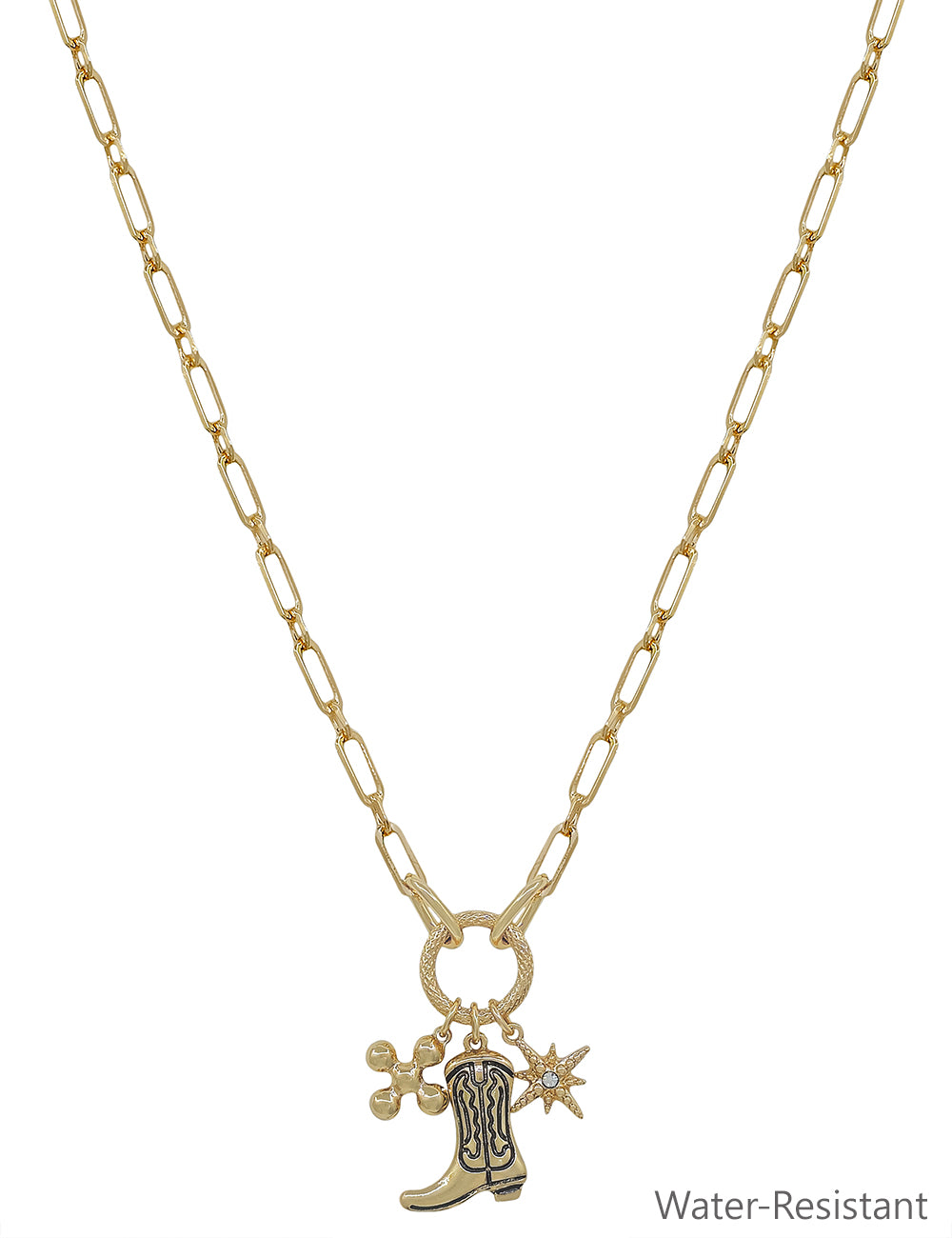 Gold Chain with Cowboy Boots, Cross Charms 16"-18" Necklace